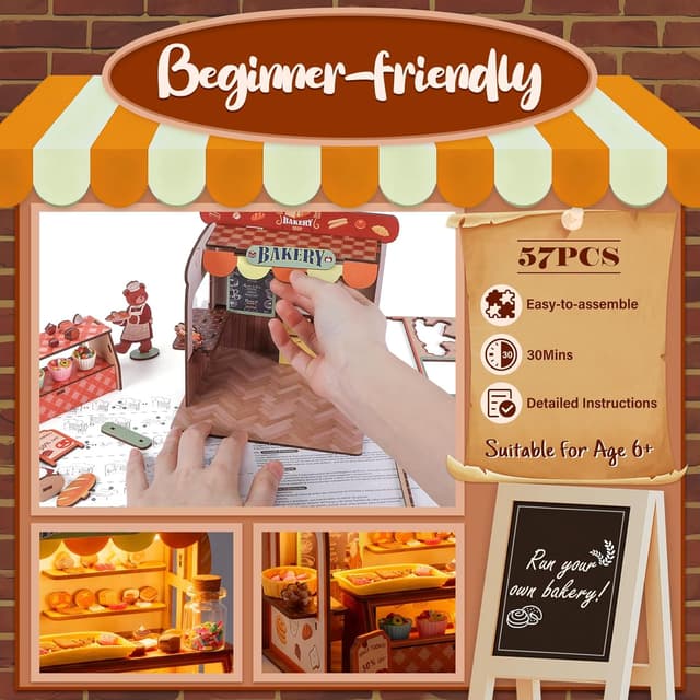 Detalle de Ltteaoy DIY Miniaturhaus Bastelset für Kinder (6–12 Jahre) mit LED, Silikon & Modelliermasse