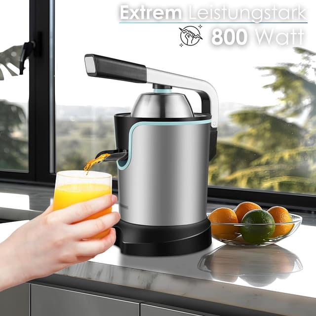 Detalle de Elektrische Saftpresse Zitruspresse 800 Watt mit Longlife-Motor & Edelstahlgehäuse (für Zitronen, Orangen, Limetten, Grapefruit)