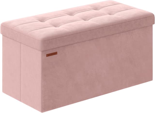 Detalle de SONGMICS cassapanca/pouf contenitore pieghevole rosa pastello LSF247R01, 38 x 76 x 38 cm, fino a 300 kg