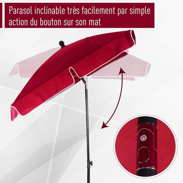 Detalle de Outsunny parasol de jardin rectangulaire droit inclinable en aluminium et polyester haute densité, 2 x 1,3 m rouge