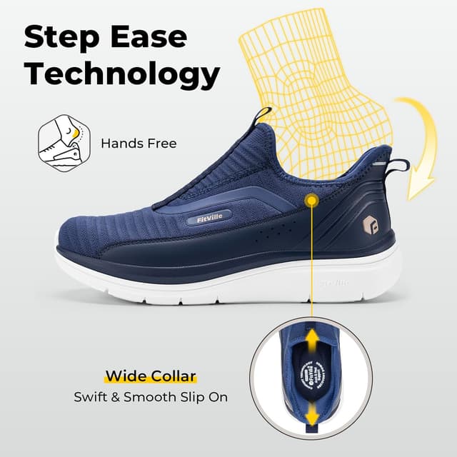 Detalle de FitVille Men’s Wide Fit Slip-On Trainers (Extra Wide) with High Rebound cushioning