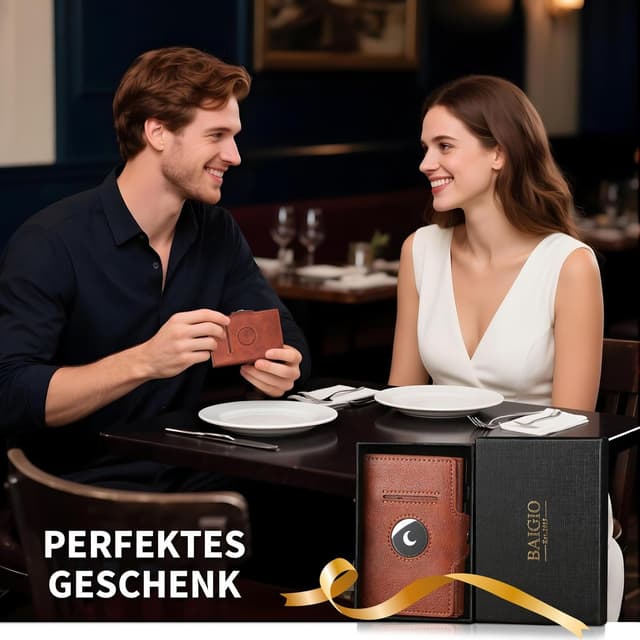 Detalle 2 de BAIGIO Airtag Geldbörse Herren – Smart Wallet mit Münzfach, RFID-Schutz und Pop-up Kartenetui (braun)