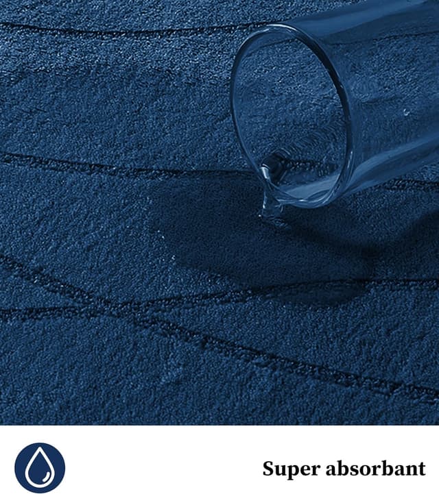 Detalle de chakme Tapis de bain en mousse à mémoire de forme, 60 x 120 cm, bleu foncé — antidérapant et absorbant