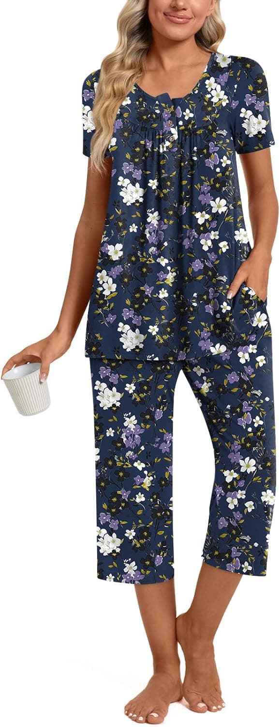 Thumbnail 6 de COFNEW Women’s Summer Pajama Sets (2-Piece) Short Sleeve Top & Capri Pants with Pockets (Plus Sizes)