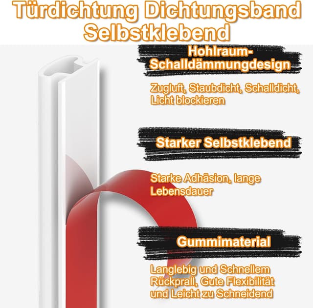 Detalle de Ormein selbstklebendes Türdichtungsband aus Gummi (weiß), für Fenster & Türen – Zugluft-, Lärm- und Wetterabdichtung, 10 m