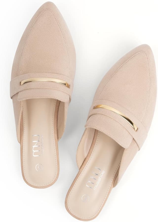 Detalle de MUSSHOE Comfortable Work Women’s Mules (Black Suede) — Slip-On Backless Loafers for Office, Business, and Casual Wear