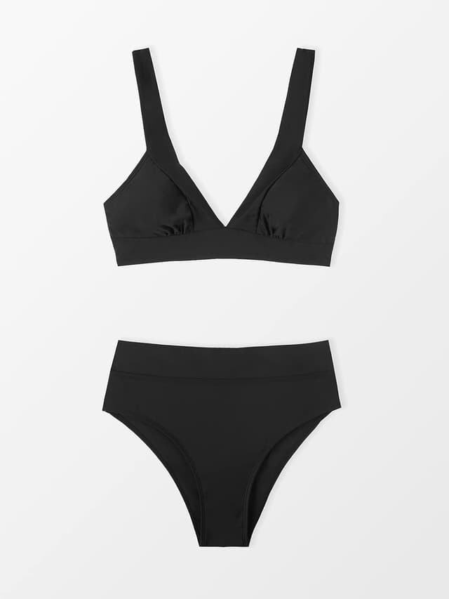 Detalle de CUPSHE Bikini da donna a vita alta con scollo a V e spalline larghe (coppe morbide rimovibili) vintage push up, 2 pezzi