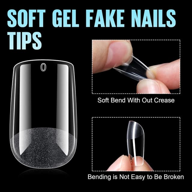 Detalle de TOMICCA Carré Court Capsule Americaine – capsules en gel souple pour faux ongles (240 pièces, 12 tailles)