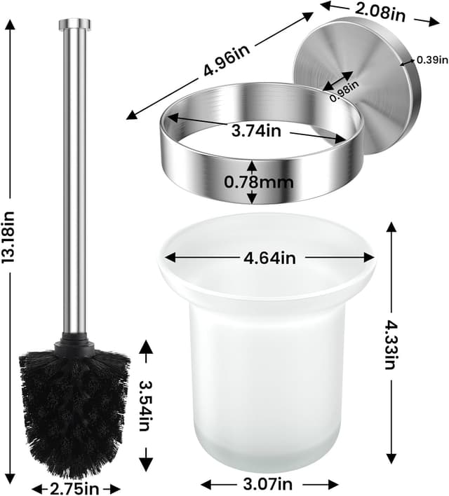 Detalle de Dailyart WC-Klobürste mit Halter (ohne Bohren), Edelstahl & Glas – 2er Pack inkl. Ersatzbürste