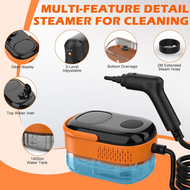Detalle de Koutop Steam Cleaner for Home & Car Portable Handheld Steamer with 3-Level Handle, 15s Heat-Up, 16 Accessories