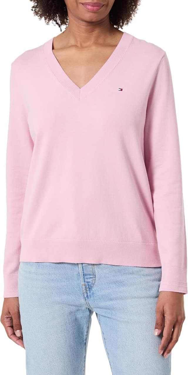 Detalle de Tommy Hilfiger Women’s V-Neck Jersey Knitted Jumper