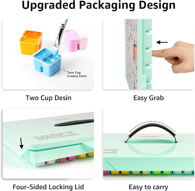 Detalle de ABEIER HIMI Gouache-Farben-Set mit Doppelbechern – 112 Farben à 12 ml (Jelly Cup Design)