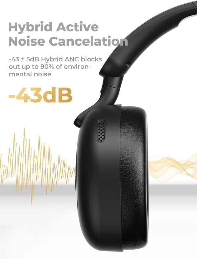 Detalle de Havit Hybrid Active Noise Cancelling Over-Ear Headphones (Bluetooth 5.4) with 5-mic ENC, 76H playtime