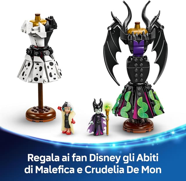Detalle de LEGO Disney 43262 Abiti di Malefica e Crudelia De Vil con espositori personalizzabili