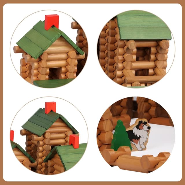Detalle 2 de Wondertoys 530-Piece Wooden Logs Set (Ages 3+) for Building Cabins, Cottages & Educational Play