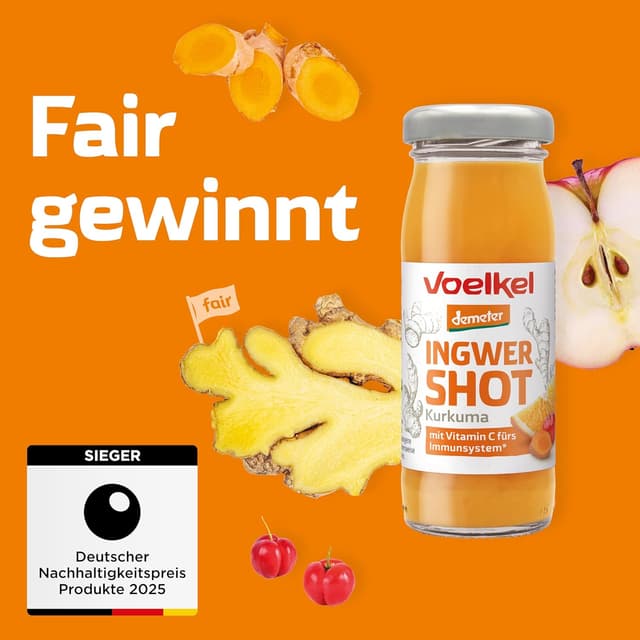 Detalle 1 de Voelkel Bio Ingwer-Kurkuma Shot mit Vitamin C (Demeter, 16er-Pack) – als Flüssig-Power für zwischendurch