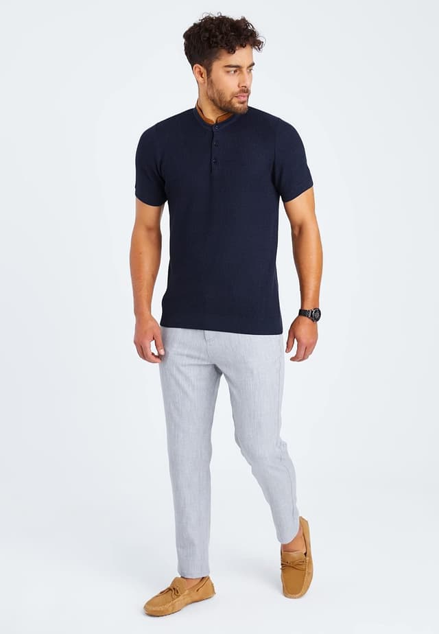 Detalle de Leif Nelson LN7705 : t-shirt homme à manches courtes en maille fine avec col grand-père