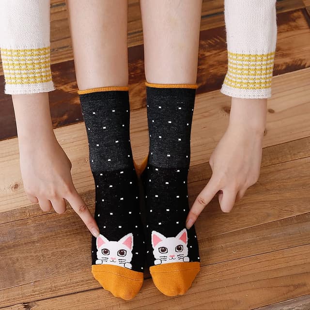 Thumbnail 6 de PUTUO chaussettes antidérapantes fantaisie pour femme (motif chats) – lot de 5 paires