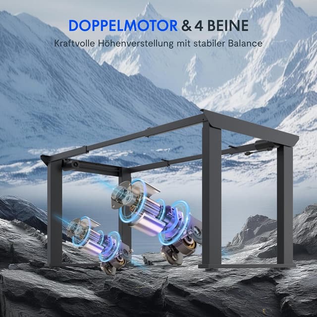 Detalle de FLEXISPOT elektrisches Tischgestell höhenverstellbar mit 2 Motoren und LED-Höhenanzeige (4-Bein, 150-kg-Tragkraft)
