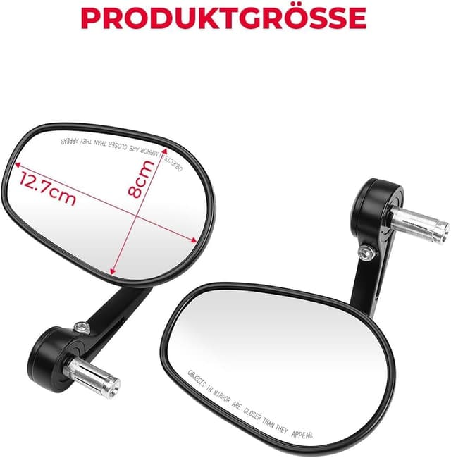 Detalle de KEMIMOTO Lenkerendenspiegel für Motorrad (E-geprüft), 2 Stück, universal für 7/8" (22 mm) Lenker, 360° drehbar