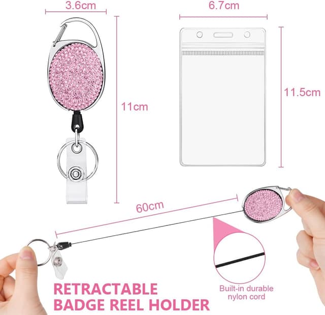 Detalle de Vicloon einziehbarer Schlüsselanhänger mit ID-Kartenhalter (3 Stück) – Ausweishalter mit Strass-Optik