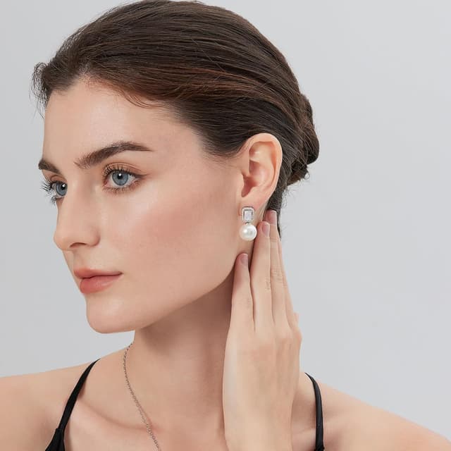 Detalle de jiamiaoi Perlenohrringe aus Silber 925 mit 18 Karat Weißgold-Positionierung und 4A+ Zirkonia