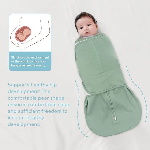 Detalle de SIMYJOY Baby-Schlafsäcke für Neugeborene (Pucksack, Swaddle & Übergang) – 3-fach verstellbar, 100% Baumwolle