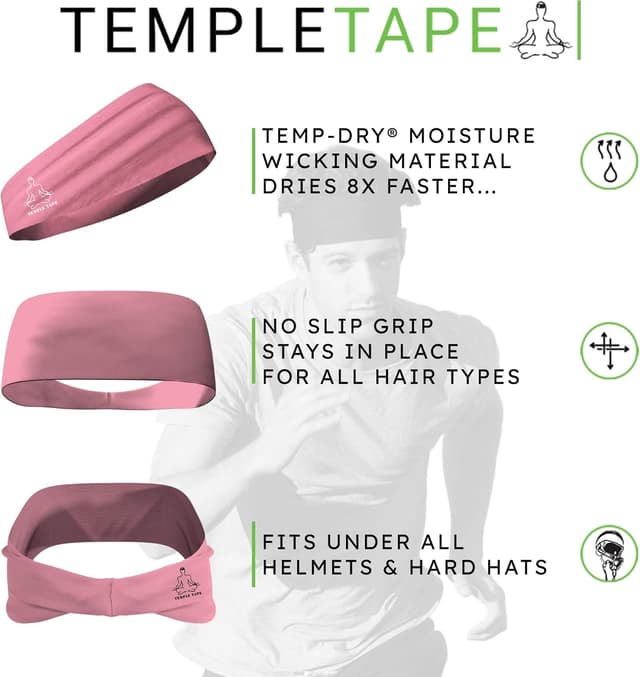 Detalle de Temple Tape Sweatbands (Temp Dry Technology) — Unisex training headbands for running and workouts