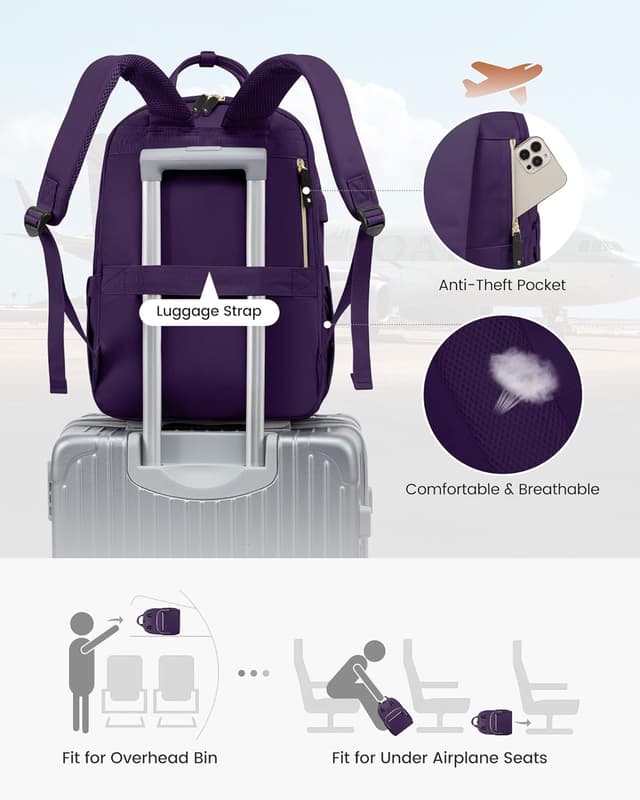 Detalle de LOVEVOOK Women’s Backpack for 15.6-inch Laptops (Purple) – Anti-theft Travel & Work Rucksack