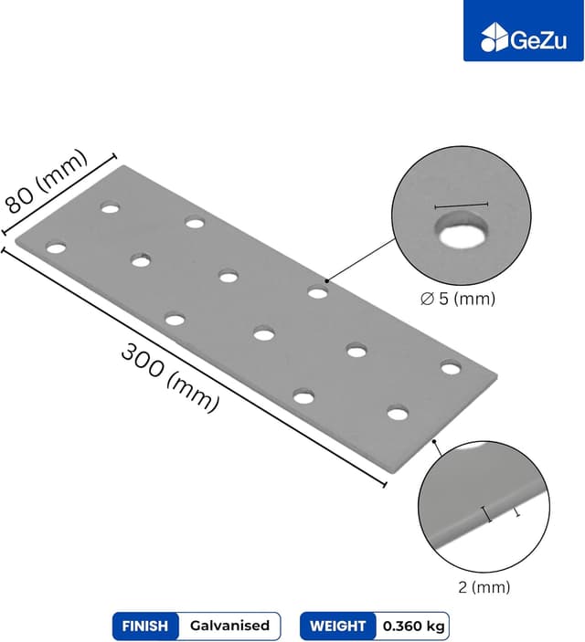 Detalle de GeZu Impex lot de 10 plaques de jonction en métal galvanisé 80 x 300 mm (ép. 2 mm)