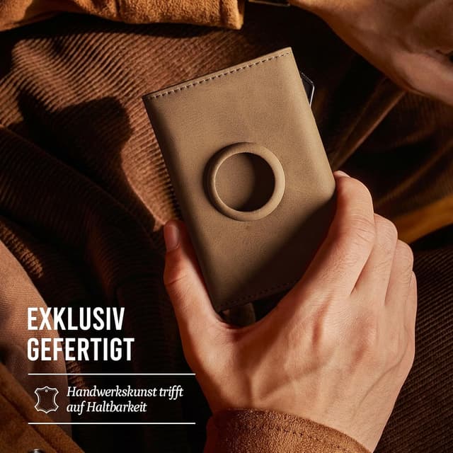 Detalle de YESIIW Airtag Wallet – Pop-up Geldbörse für Herren mit AirTag-Hülle, RFID-Schutz (Braun)