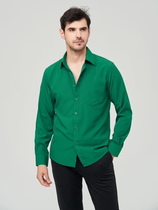 Detalle 2 de Corfty Men Long Sleeve Dress Shirt (Regular Fit, Stretch, Free-Wrinkle)