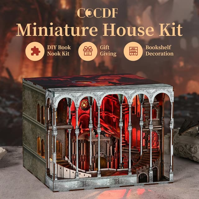 Detalle de CCCDF Ember Castle Book Nook Kit (DIY miniature dollhouse bookend set with LED)
