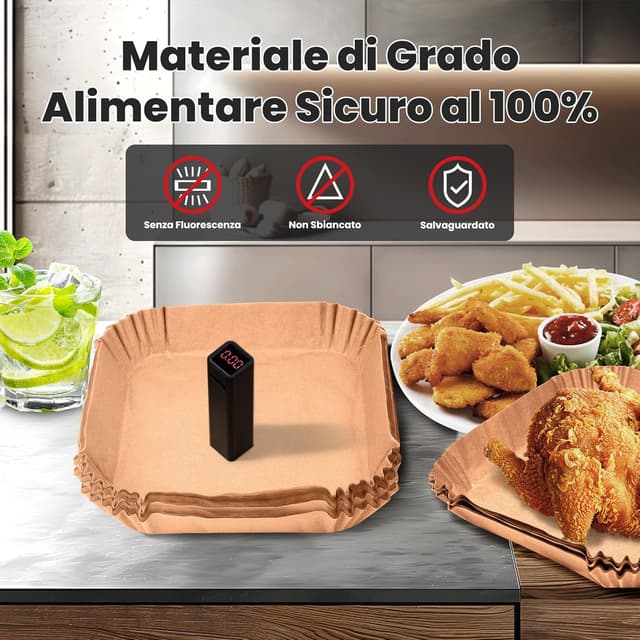 Thumbnail 5 de KitchenBoss Carta forno per friggitrice ad aria 100 pezzi 🍽
