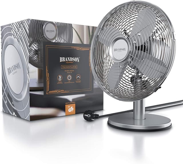 Thumbnail 6 de Brandson Tischventilator Design Retro (Voll-Metall) mit 3 Geschwindigkeitsstufen, 80° Oszillation & ca. 40° Neigungswinkel