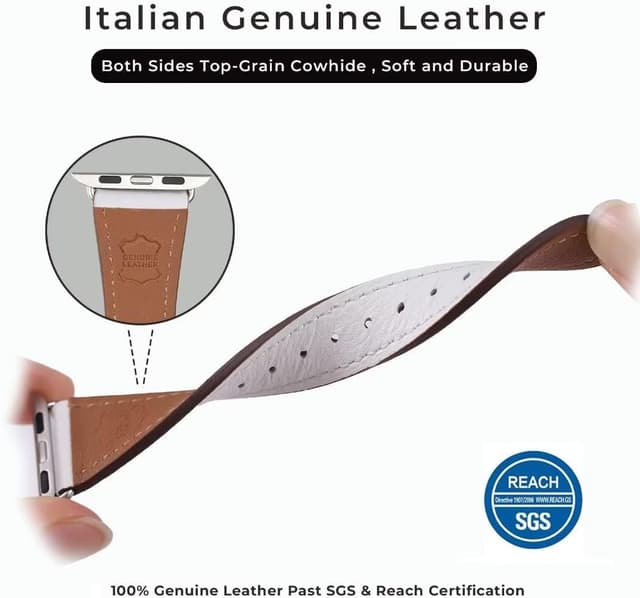 Detalle 2 de AoYi Italian Genuine Leather Straps for Apple Watch (Cowhide leather, square stainless-steel buckle)