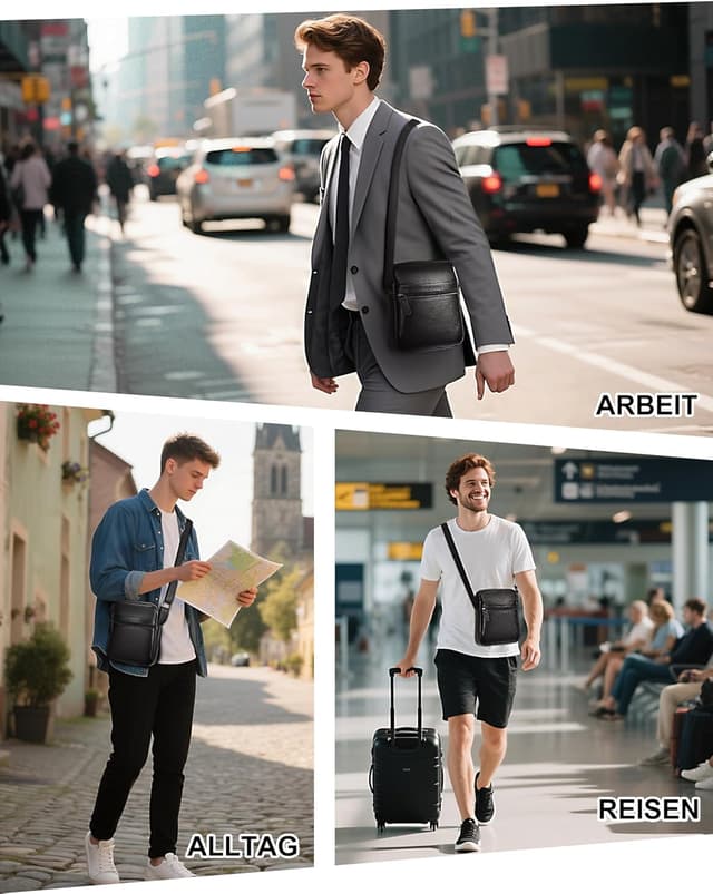 Detalle 2 de Leathario Herren Umhängetasche aus echtem Leder – Schultertasche mit verstellbarer, gepolsterter Tragegurtsystem