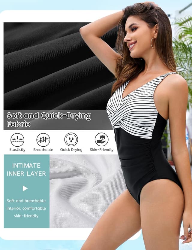 Detalle 2 de UMIPUBO Tummy Control One-Piece Swimsuit for Women with Padded Push-Up, Ruched V-Neck & Cross-Front Detail (Plus Size)