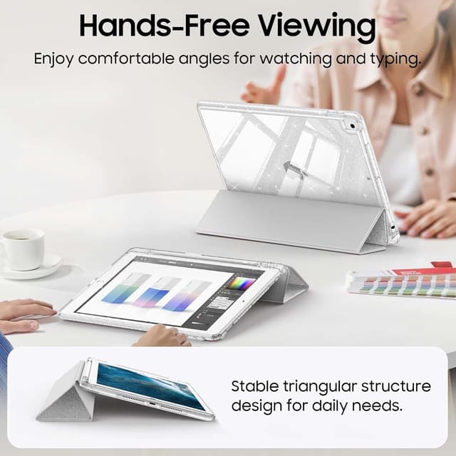 Detalle 2 de FINTIE Glitter Case for iPad 9th/8th/7th Gen (10.2-inch, 2021/2020/2019) with Pencil Holder and Auto Wake/Sleep – Silver
