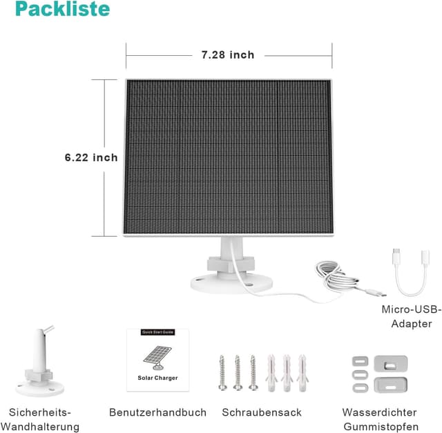 Thumbnail 6 de Solarpanel für Eufy Kamera (5W) mit USB-C Anschluss, IP65 wetterfest – passend für EufyCam Modelle wie 3/3C/2/2 Pro/2C