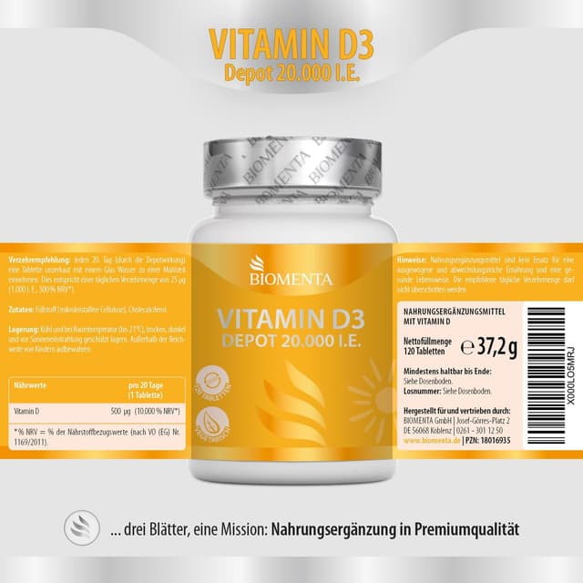 Thumbnail 2 de BIOMENTA Vitamin D3 20.000 IU Tabletten đ