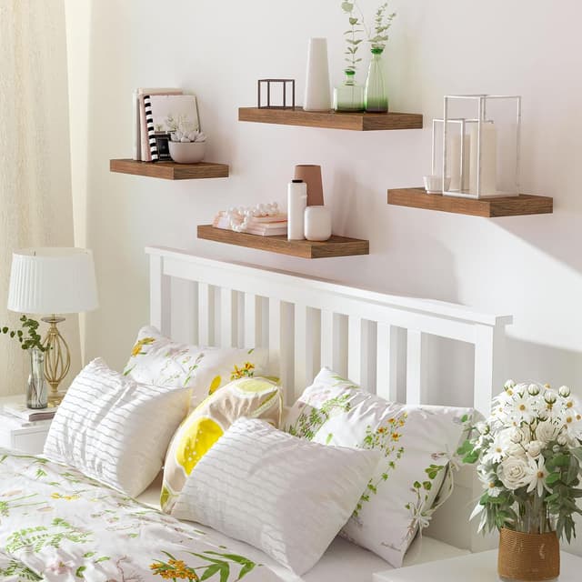 Detalle 2 de HOOBRO set di 2 mensole da parete vintage marrone EBF60BJ01, 60 x 20 cm