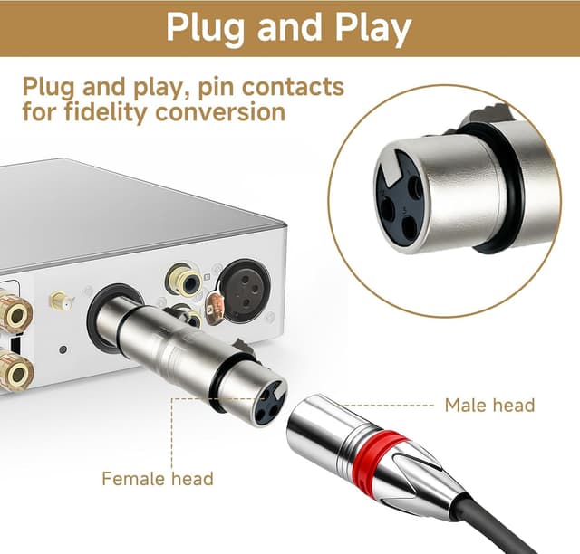 Detalle de UIHRLM 2PCS 3-pin XLR female-to-female adapter/coupler (XLR coupler) for microphоne and audio connections