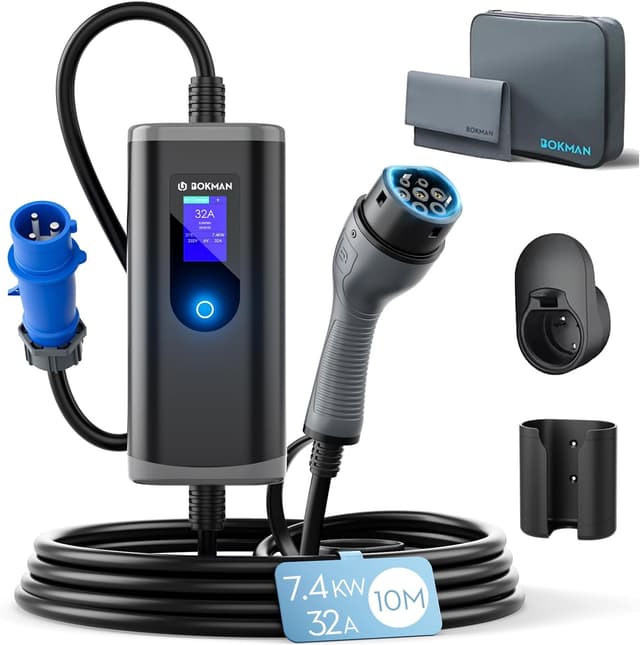 Detalle de bokman Cavo di ricarica auto elettrica Tipo 2 (CEE 3 pin) 10 metri, 6-32A, 7,4kW, IP65