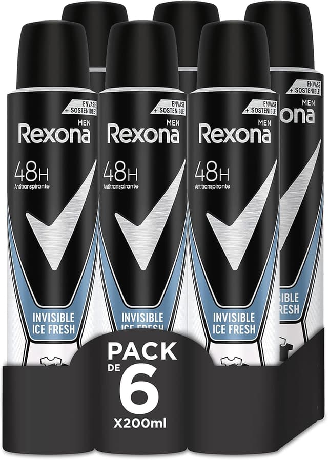 Detalle de Rexona Invisible Ice Desodorante Aerosol Hombre 200ml - Pack 6