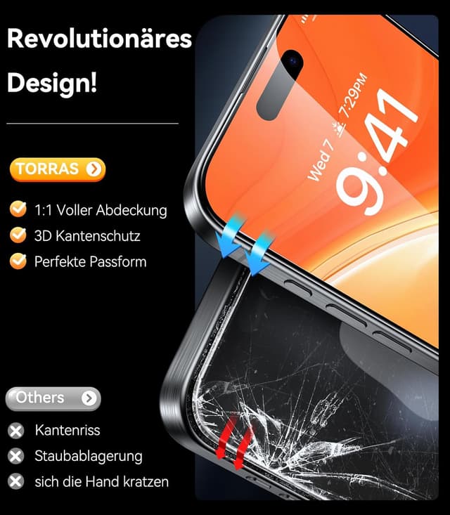 Detalle de TORRAS iPhone 16 Panzerglas 9H Schutzfolie