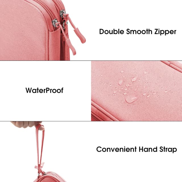 Detalle 2 de Arae Electronic Accessories Organizer Travel Essentials Cable Bag (Pink, M) with double-layer storage