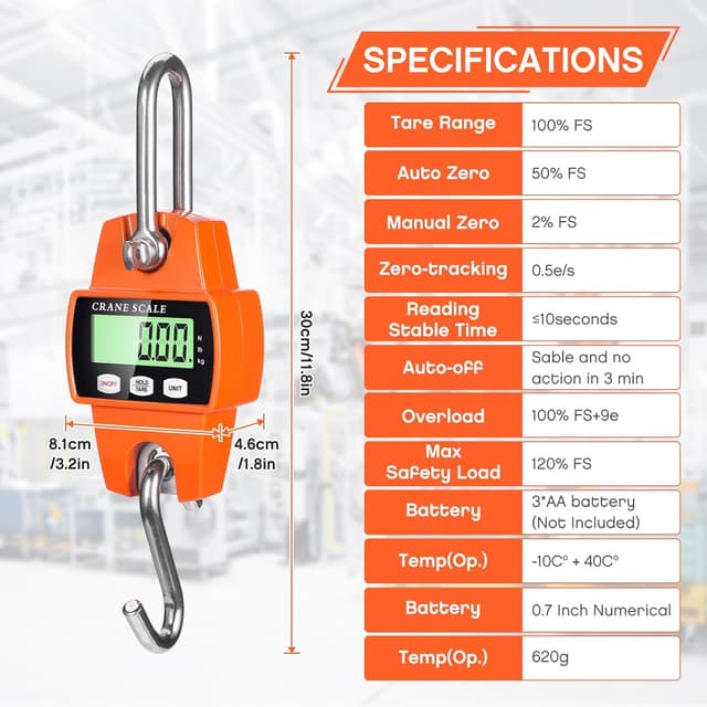 Detalle de Balance suspendue numérique Drcowu 300 kg à crochet électrique (orange)