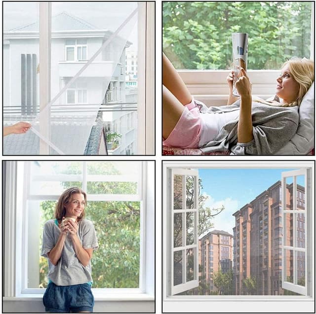 Detalle 1 de MOEGFY Window Screen Mosquito Netting (2 Pack) – Self-Adhesive Fly Screen Mesh Curtain, White, 150x180CM with Sticky Tape