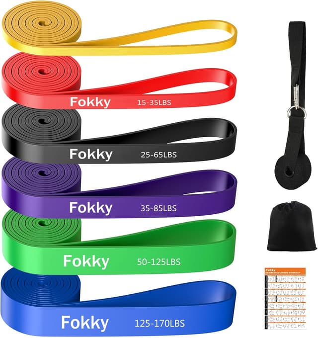 Detalle de Fokky Fitnessbänder Resistance Bands Set mit 4 Stufen, Türanker & Griffen für Stretching, Yoga und Klimmzüge
